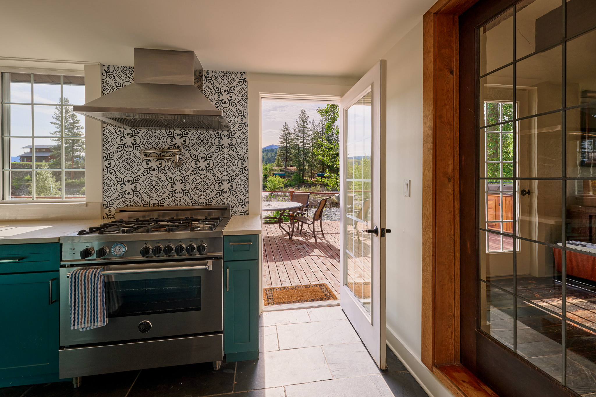 Ranch house kitchen and deck door