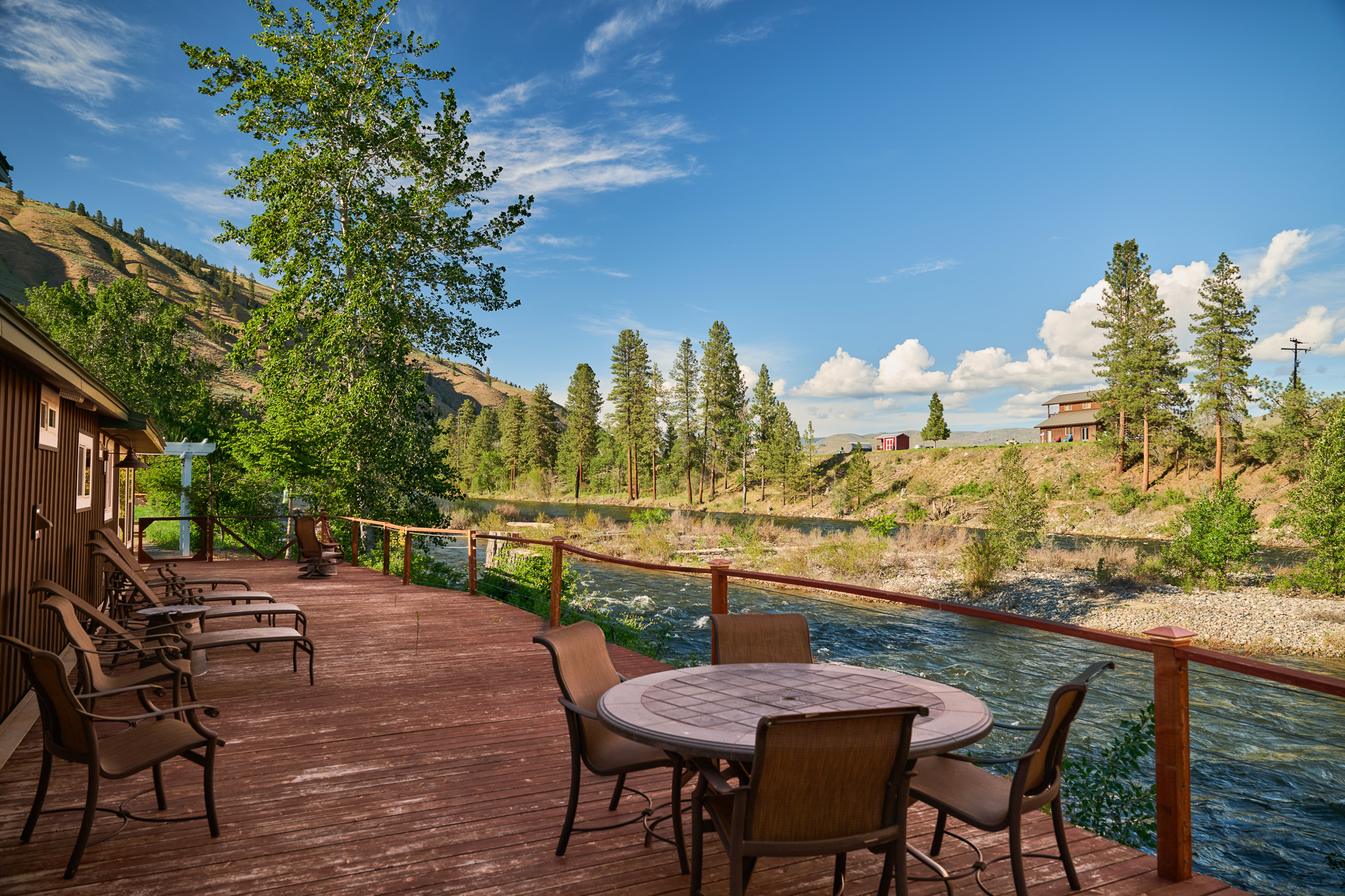 The 80-foot deck above the river